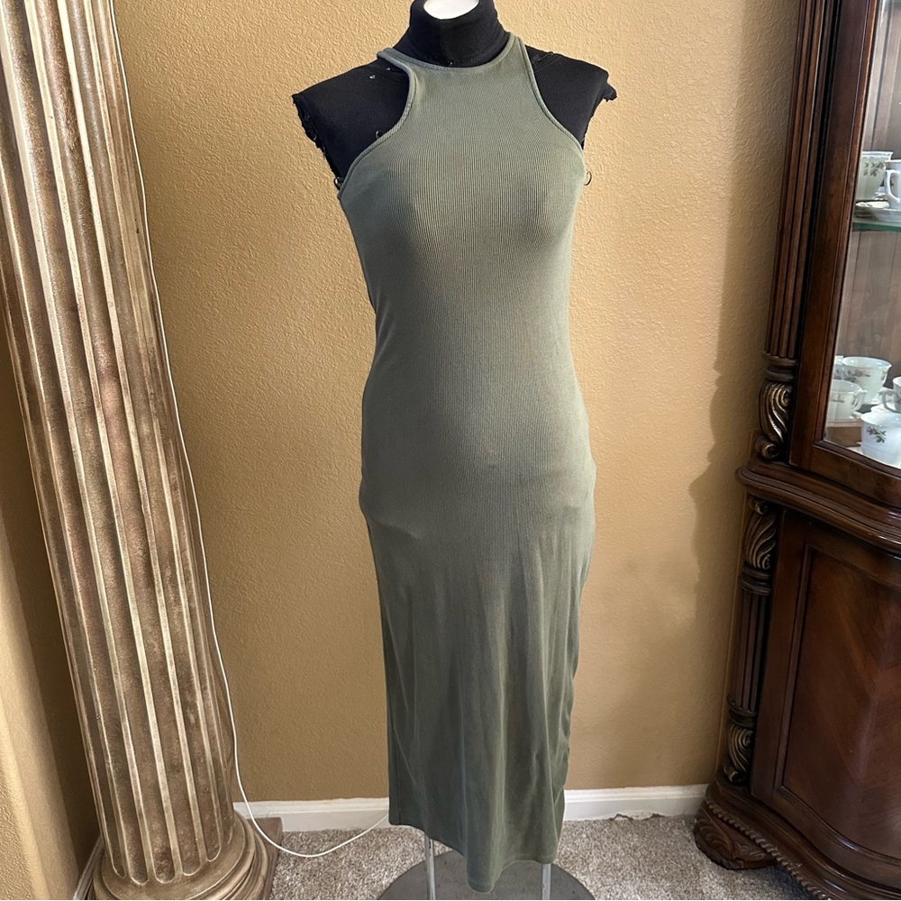 Halter olive green midaxi dress